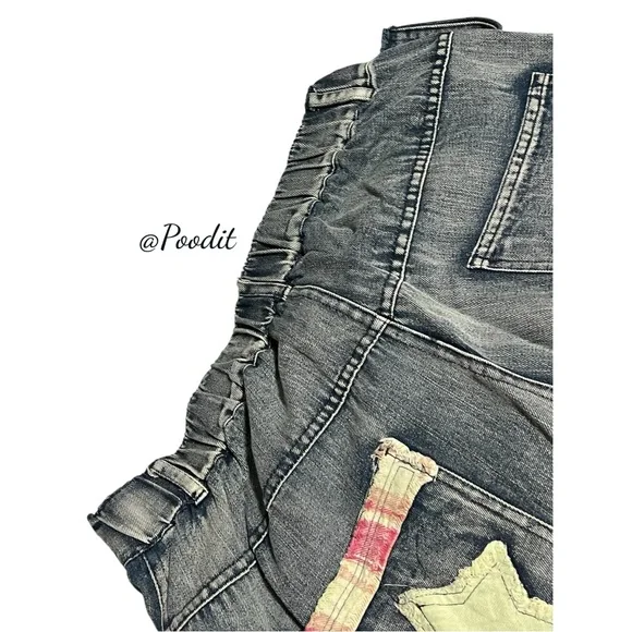 BLUE VELVET patchwork embroidery relaxed fit fray hem washed out jeans sz MEDIUM - Picture 9 of 14